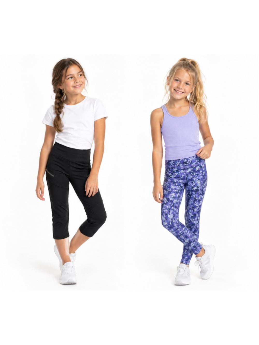 Ivivva by Lululemon Girls Leggings Set Black Moto & Purple Leaf Size 7 - 876